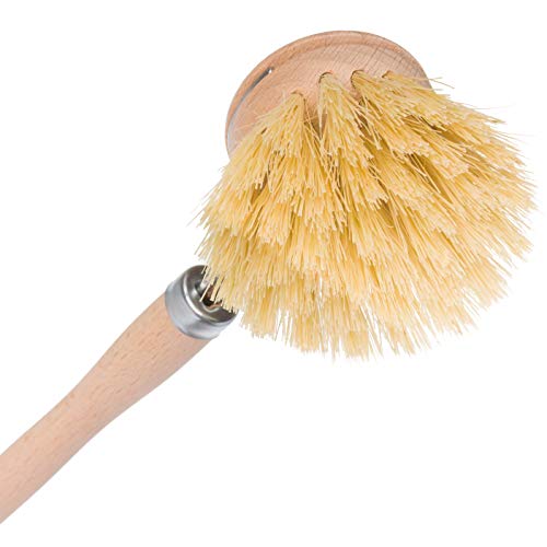 Image of Redecker Dish Brush, Tampico Fiber, 1-1 /2 Inch Round, 2 Pack - Wooden Dish Scrub Brushes for Everyday Cleaning, Untreated Beechwood, Made in Germany
