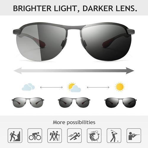 Sungait Photochromic Aviator Polarized Sunglasses For Men Golf Cycling Al-Mg Alloy Temple Spring Hinge Uv400 thumb #1