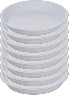 Meridian Plant Trays, Durable, Flower Pots, Drainage, Round Saucers for Drip/Spill Prevention, Home Garden, White, 4 Pieces, Plastic, 25cm