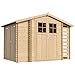 Holzhaus Gartenhaus mit Brennholzschuppen TIMBELA M389F+M389G - mit Boden Imprägnierte B328xL206xH218 cm/ 3,53 + 0,97 + 0,97 m2 Lagerschuppen für Garten - Fahrrad Schuppen - Wasserfestes Dach