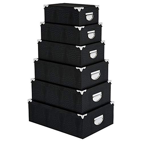 Promobo -Set Lot 6 Boites Coffres Rangement Encastrable Deco Animal Croco Noir