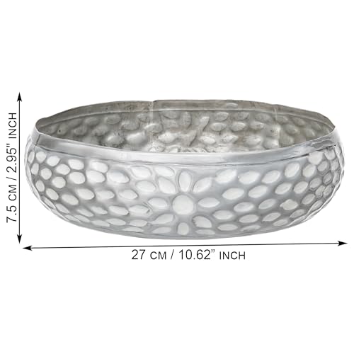 Image of eCraftIndia Silver Metal Urli Bowl for Home Decoration Office Tv Unit Kitchen Showpiece for Good Luck | Urli for Floating Candles Flowers for Pooja Room Entryway Living Room Diwali Gift
