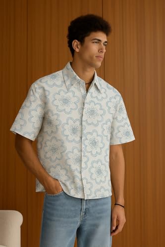 Image of TAGDO Men's Printed Cotton Casual Shirt | Half Sleeve Floral Print Shirt for Man | Relaxed Oversized Fit & Perfect for Casual, Office & Formal Wear (2050)