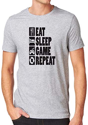 Eat Sleep Game Repeat Shirt Custom Made T-Shirt (XXL) Grey