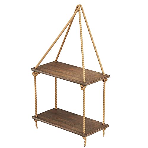 Vilemoon Rope Wood Hanging Shelves, 2 Tier Window Wall Hanging
