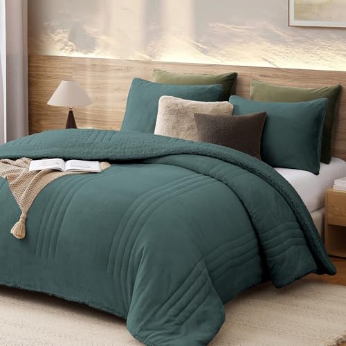 Monbix Fluffy Queen Comforter Set – Cozy Sherpa Fleece, 1 Comforter & 2 Pillowcases
