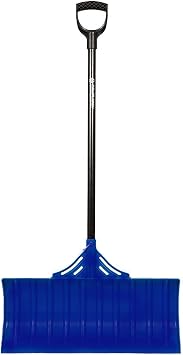 EarthWay Polar Tech 93017 Snow Shovel for Driveway - 26 Inch Blue Shovel with High Impact ABS Resin, Long Fiberglass Handle, Ergonomic D Handle, Quick Assembly