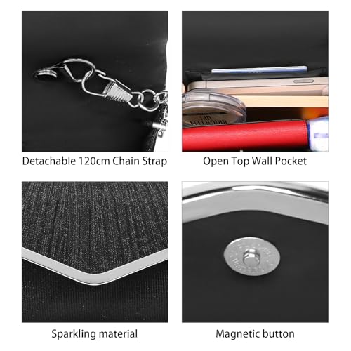 Image of RNIEGA Clutch Purses for Women, Evening Bag with Detachable Chain Ladies Sparkling Party Handbag Wedding Bags