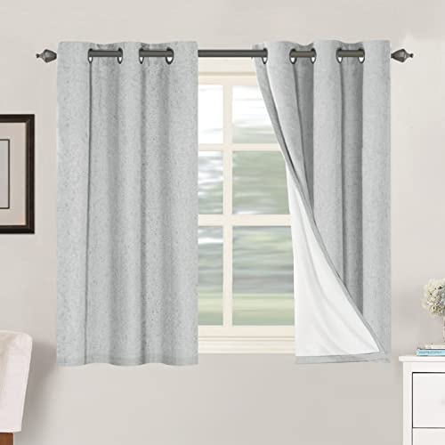 H.VERSAILTEX 100% Blackout Linen Curtains 45" L 2 Panels Glacier Gray