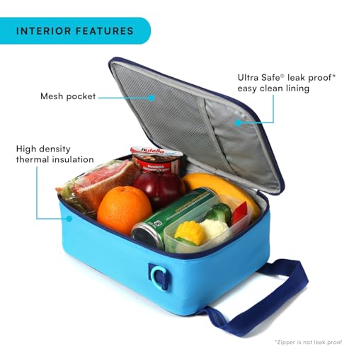 Image of Arctic Zone Urban Kids Lunch Box Combo with Ice Pack and Strap, True Blue | Kids lunch box with reusable gel ice pack and sandwich container, 2 compartment insulated cooler for school or travel lunch
