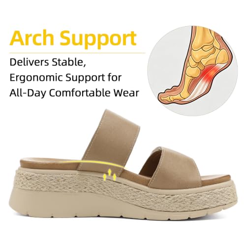 Image of UBFEN Womens Platform Wedge Sandals Orthopedic Arch Support | Espadrille Slides, Comfortable Cushioned, Dressy for Summer Walking, Beach Vacation