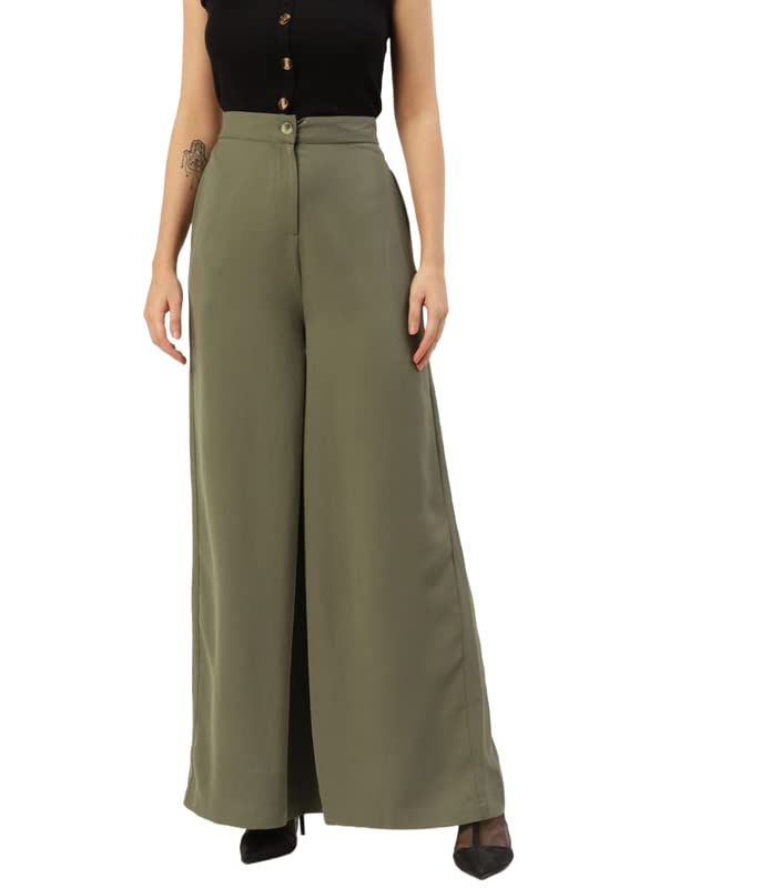 Rue Collection Women Olive Green Parallel Trouser