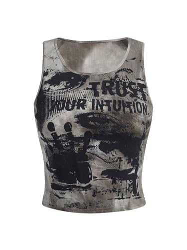 SOLY HUX Women's Graphic Tank Tops Y2k Gothic Scoop Neck Sleeveless Tops Summer Going Out Top