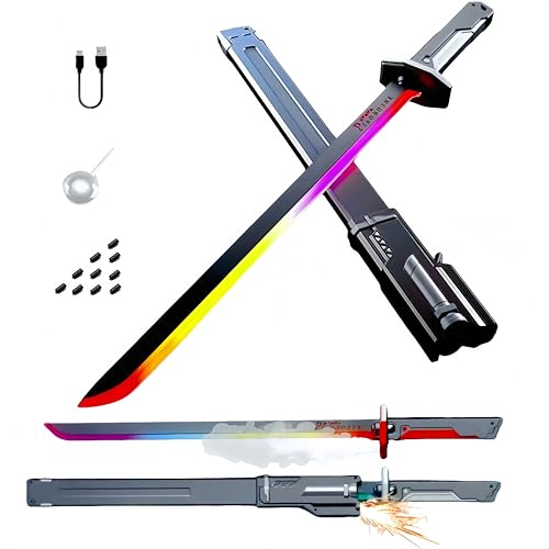 Cyberpunk Neon Sword | 31.5" Spark Blade w/Hit Sensor Sound & Fog | Type-C Rechargeable | for Rave, Cosplay & Display (Ash-Gray)