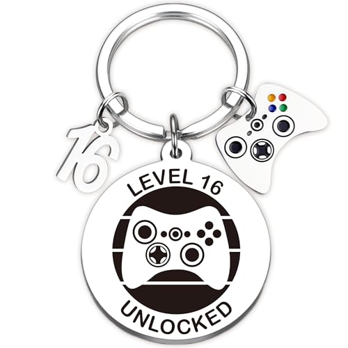 Aurmonigo Happy 16th Birthday Gifts - Gaming Keyring for Boys Keepsake Presents Game Controller Decoration Keychain, from Family Grandmother Mum Dad Best Friend Key Ring Gift for 16 Year Old
