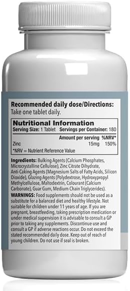 Zinc 15mg | One-a-Day Formula | 360 Tablets | 12 Months' Supply