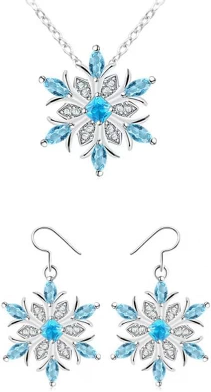 Snowflake Jewelry Sets Sparkle Zircon Crystal Winter Flower Pendant Necklace Hook Dangle Earrings Set for Women Christmas Gifts