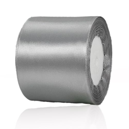 HLOMVE Silver Gray Satin Ribbon, 3 Inch x 25 Yards