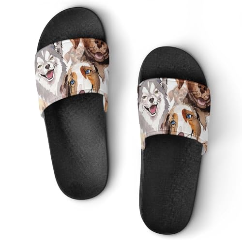 Claquettes Femme Peinture De Chien pantoufles de bain et chaussons de maison confortables