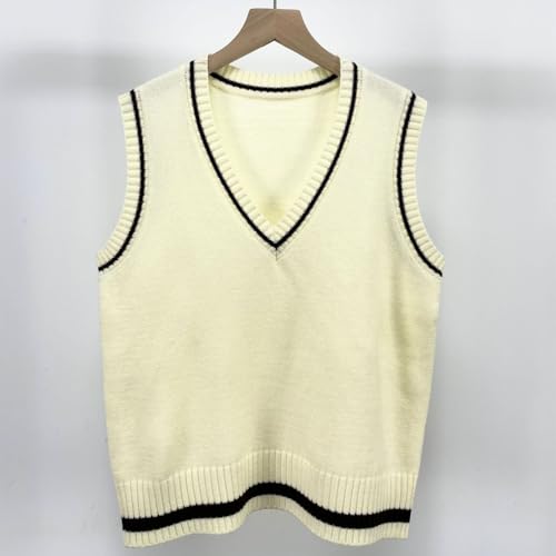 HGps8w Women's Preppy Style Colorblock Sweater Vest, Loose Casual Sleeveless V Neck Cable Knit Fall Winter Pullover Tank Tops3
