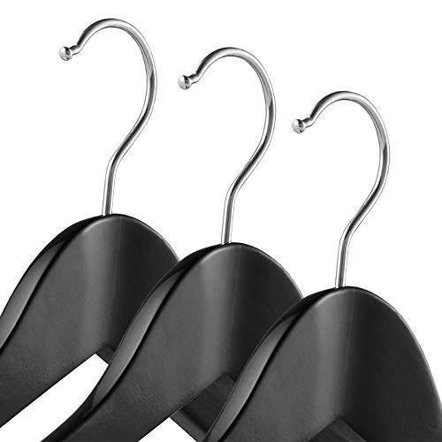 Casafield - 6 Black Wide Shoulder Wooden Suit Hangers - Premium Lotus Wood, Non-Slip Pant Bar & Chrome Swivel Hook For Dress Clothes, Coats, Jackets, Pants, Shirts, Skirts #TOP1