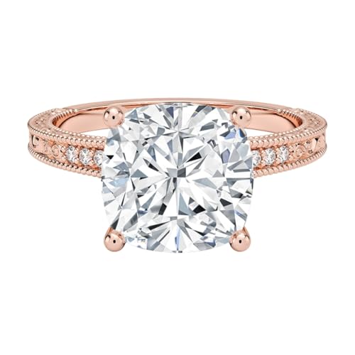 4 Ct Cushion Cut Engraved Pave Lab Grown Diamond Ring For Women