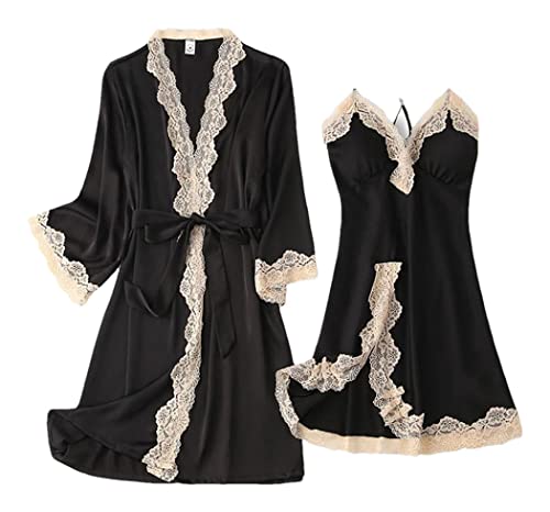 Robe de mariée sexy en dentelle noire kimono mini robe de nuit L