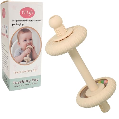Image of Baby Teething Toys Baby Rattle Teething Straw 3-in-1 Barbell-Shaped, Made from Silicone, Built-in Toothbrush Head and Nipple Shape, Bpa-Free, Phthalate Free, Professionally Certified
