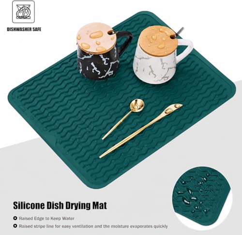 Image of HOMETHREADS Silicone Dish Drying Mat, Silicone Draining Board Mat, Silicone Dish Draining Mats, Kitchen Sink Dish Drainer Mat Racks for Kitchen Counter Protector, (40x30cm Teal)