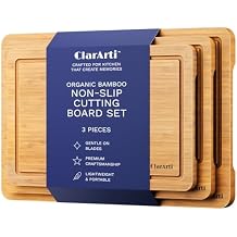 Bamboo Cutting Boards for Kitchen Set of 3 Non-Slip Wood Cutting Boards with Juice Groove Thick Organic Bamboo Chopping Board Set for Meat, Vegetables & Meal Prep