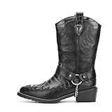 WEOOAR Cowboy Boots for Men Western Men's Boots with Fashion Metal Chain (Black, 10)