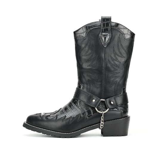 Cowboy Boots for Men Western Men's Boots with Fashion Metal Chain