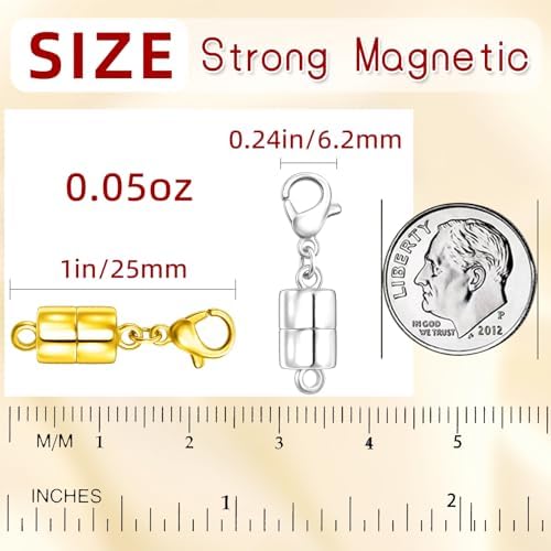 MKCYD Magnetic Necklace Clasp with Lobster Clasp,14K Gold and Silver Magnetic Jewelry Clasps for Necklace Extender Bracelet Closures