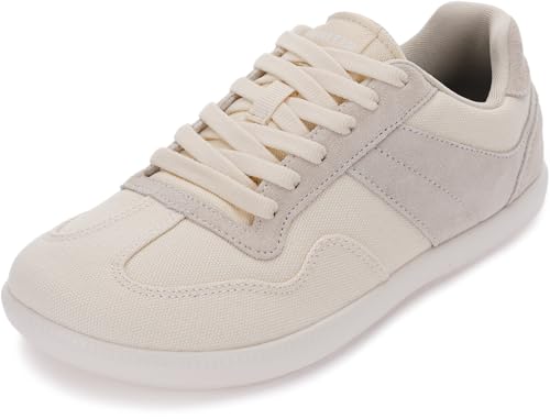 WHITIN Wide Width Canvas Shoes for Women Zero Drop Wide Toe Box Casual Sneakers Size 9w Non-Slip Lace Up Breathable Comfortable Walking Flexible Lightweight Beige 40
