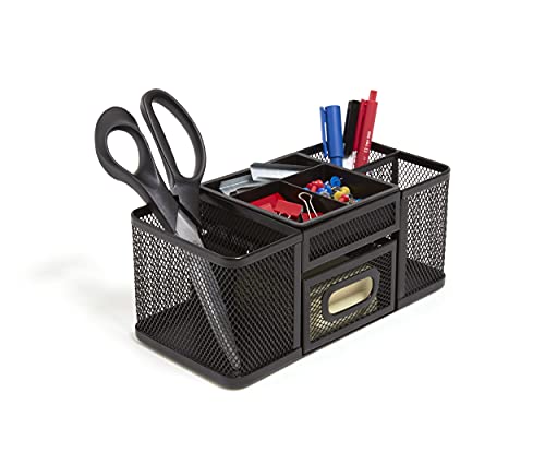 TRU RED Staples Wire Mesh Desk Organizer, 7-Compartments, Accessory Holder, Perfect for Office & Home Use, Black