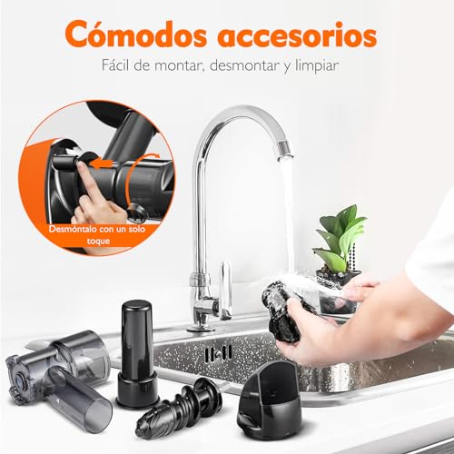 AMZCHEF Licuadora prensado en frío - Extractor de zumos y verduras - Licuadoras para zumos con 2 depósitos y cepillo - Cold press slow juicer machine con función de masticación inversa - - imagen 10
