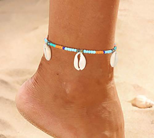 Conifor Boho 2 Pieces Anklets for Women Shell Beads Silver Ankle Bracelet Foot Chain Jewelry for Women and Girls