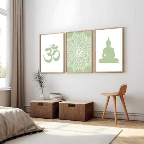 Image of Gamya Spiritual Big Aesthetic Framed Meditation Affirmation Motivational Posters For Living Room, Bedroom Office Wall Decor, Dopamine art /Girls Boys Gift Item (13x19 Inches) (Meditation Trio (B))