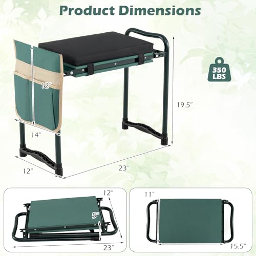 Image of 2-in-1 Garden Kneeler and Seat, Folding Garden Seat w /EVA Foam Kneeling Pad & Removable Tools Pouch, Sturdy Steel Frame, No Assembly, Portable Heavy Duty Garden Stool for Women Men Seniors