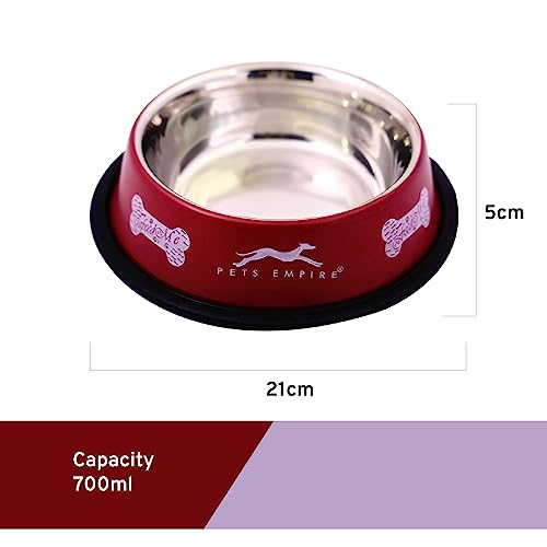 Image of Pets Empire Stainless Steel Dog Feeding Bowl, Grey Colour, Medium (Cherry & Grey)