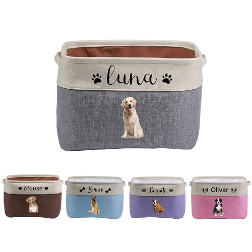 Personalized Custom Photo & Name Dog Toy Storage Box - Foldable Pet Supply Basket with Storage Bins for Clothes, Toys, Food & Accessories - Available for Dogs, Cats & Other Pets