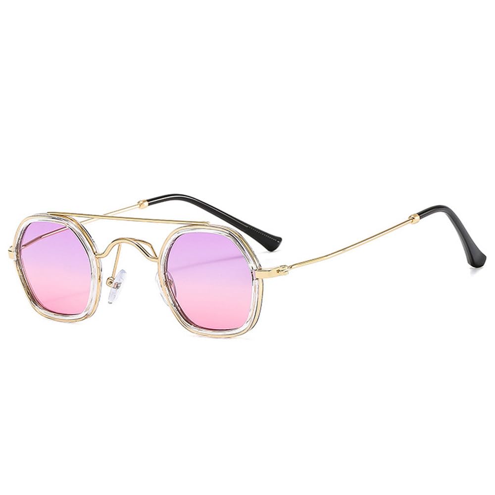 Lunettes de soleil rétro à double pont polygone UV400 rose et violet - 7
