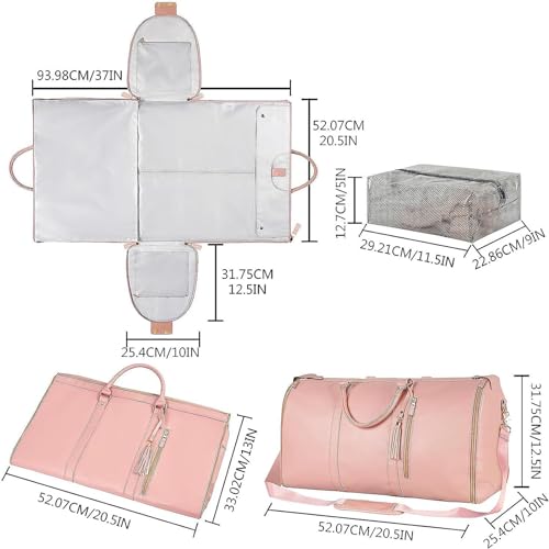 Carry On Garment Bag for Women, Large PU Leather Duffle Bag Waterproof Garment Bags for Travel with Shoe Pouch, 2 In 1 Hanging Suitcase Suit Travel Bags, Gifts for Women (black)4