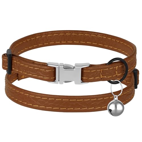 Collar de cuero para gato anti tirones que no daña el pelaje suave 3