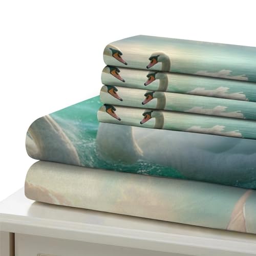 Housse de couette cygne 140x200 microfibre 3D avec taies