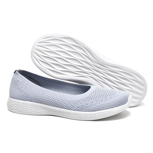 poemlady Women's Slip on Loafer Shoes - Mesh Casual Ballet Flat Nurse Walking Sneakers Round Toe Knit Casual Memory Foam Shoes