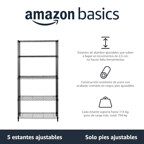 Miniatura 3 de Amazon Basics - Estantería Con 5 Baldas, Negro, 36d X 183w X 91h Cm