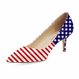 Women's Pumps/Red American Flag Printed Kitten Heels/Unique Ladies Closed Toe Dress Pumps Elegant Low Heels Shoes Size 9