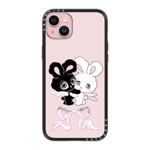 CASETiFY �R���p�N�g iPhone 15 Plus �P�[�X [���^�y��/�ϏՌ�/�ČRMIL�K�i] - Angel Bunnies - �N���A �u���b�N
