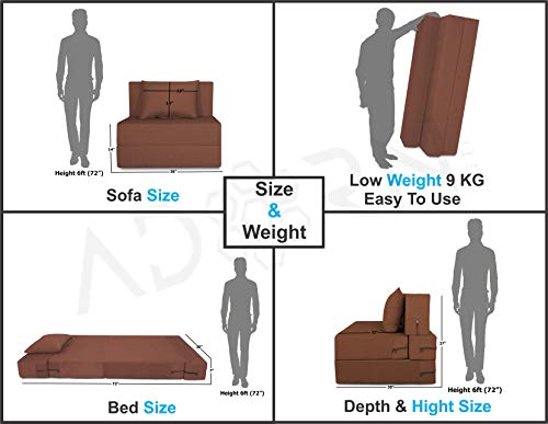 Image of Adorn India Easy 2 Seater Sofa Cum Bed Alyn 3'x 6' (Brown) (1 Year Warranty)